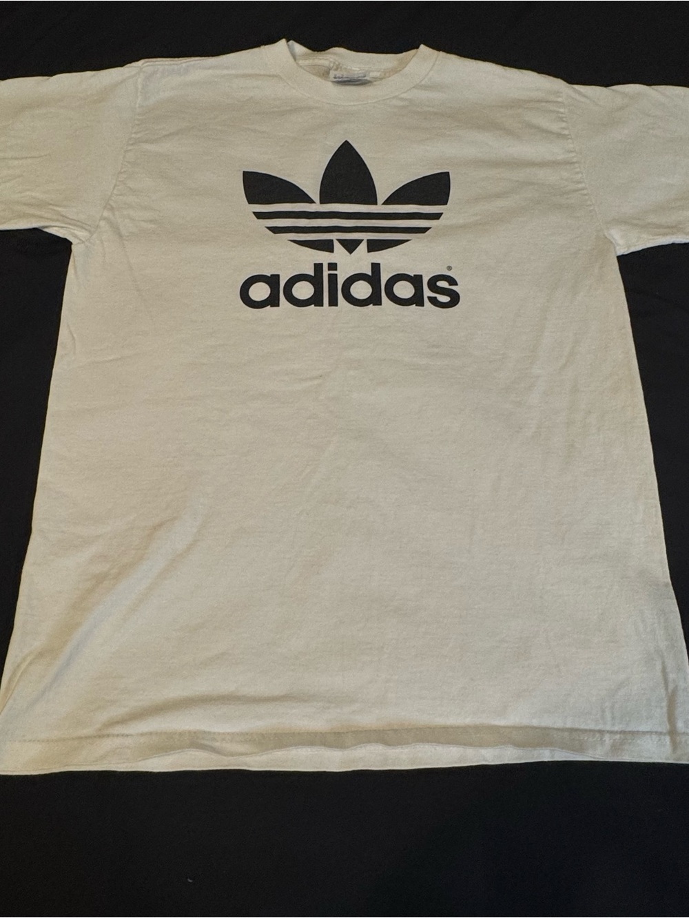 adidas White Cotton Tee with Black Logo Tag